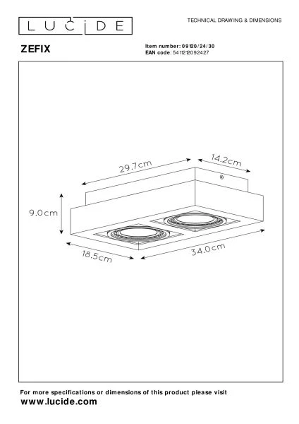 Lucide ZEFIX - Foco de techo - LED Dim to warm - GU10 (ES111) - 2x12W 2200K/3000K - Negro - técnico